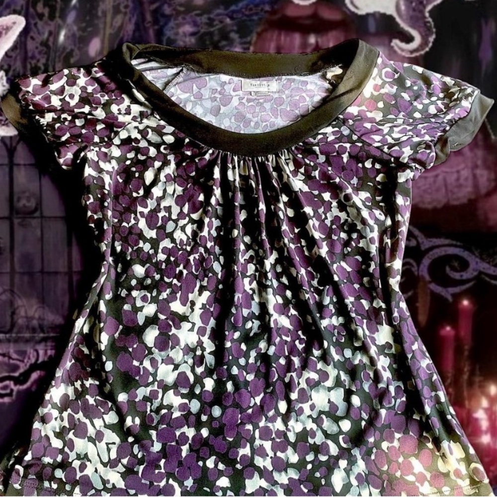 Van Heusen Purple and Black Patterned Blouse